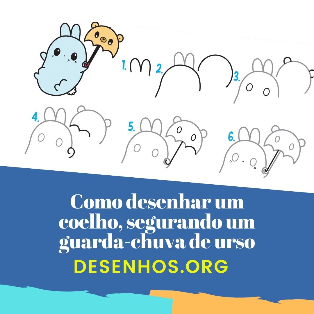 Como desenhar um coelho bonito (Kawaii )segurando um guarda-chuva de urso!