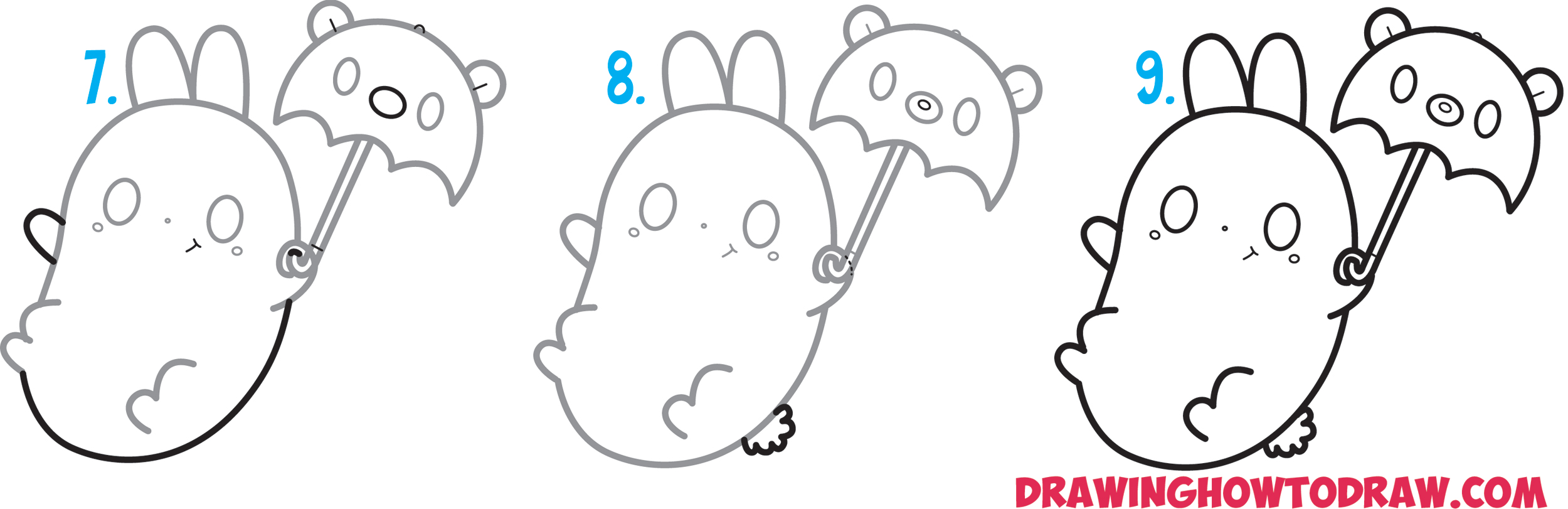Como desenhar um coelho bonito segurando um guarda-chuva de urso Como desenhar um coelho bonito segurando um guarda-chuva de urso