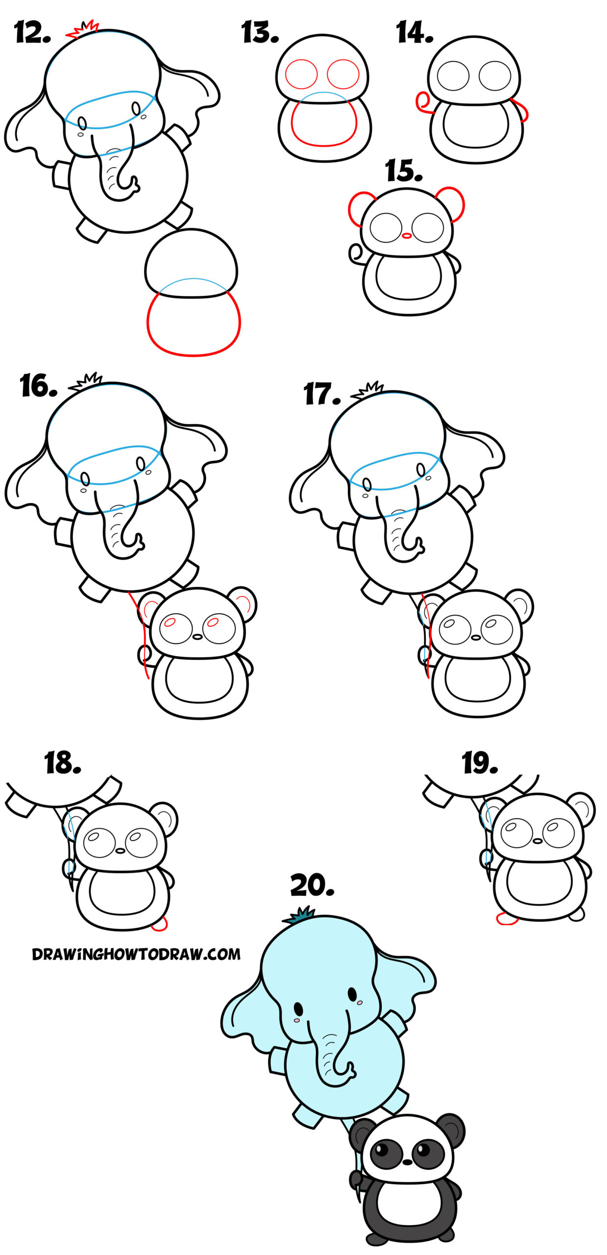 Como desenhar um urso panda segurando um balão de elefante! Como desenhar um urso panda segurando um balão de elefante!