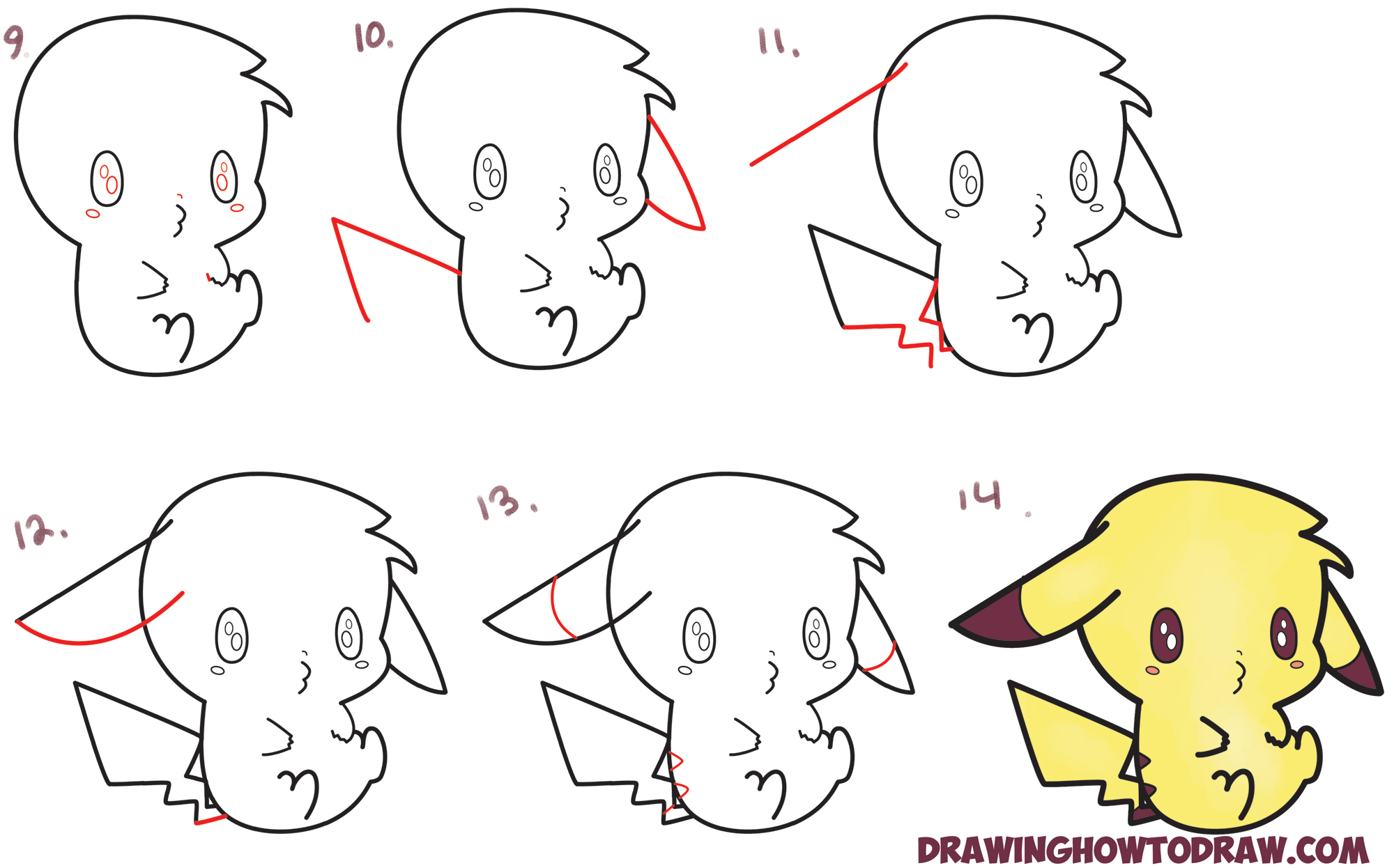 Como desenhar o Pikachu (Kawaii / Chibi) –  – Desenhos para  Colorir