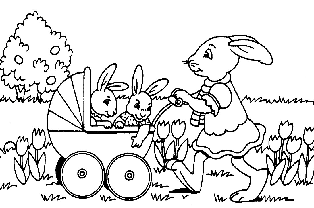 Passeio de Coelha e filhotes para colorir