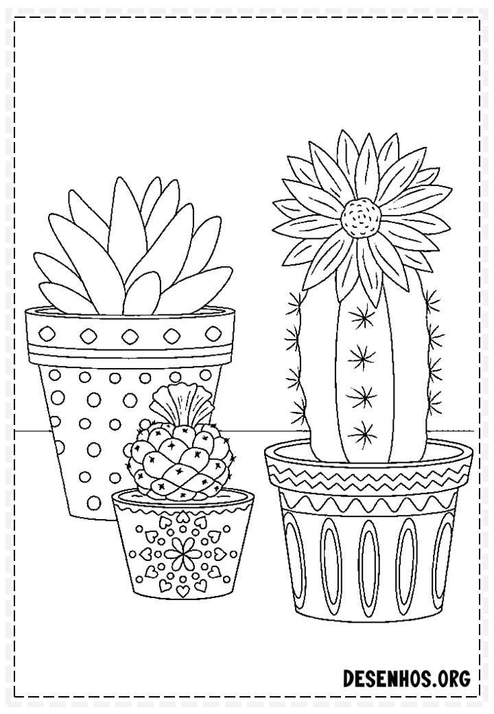 220 desenhos de cactos para colorir