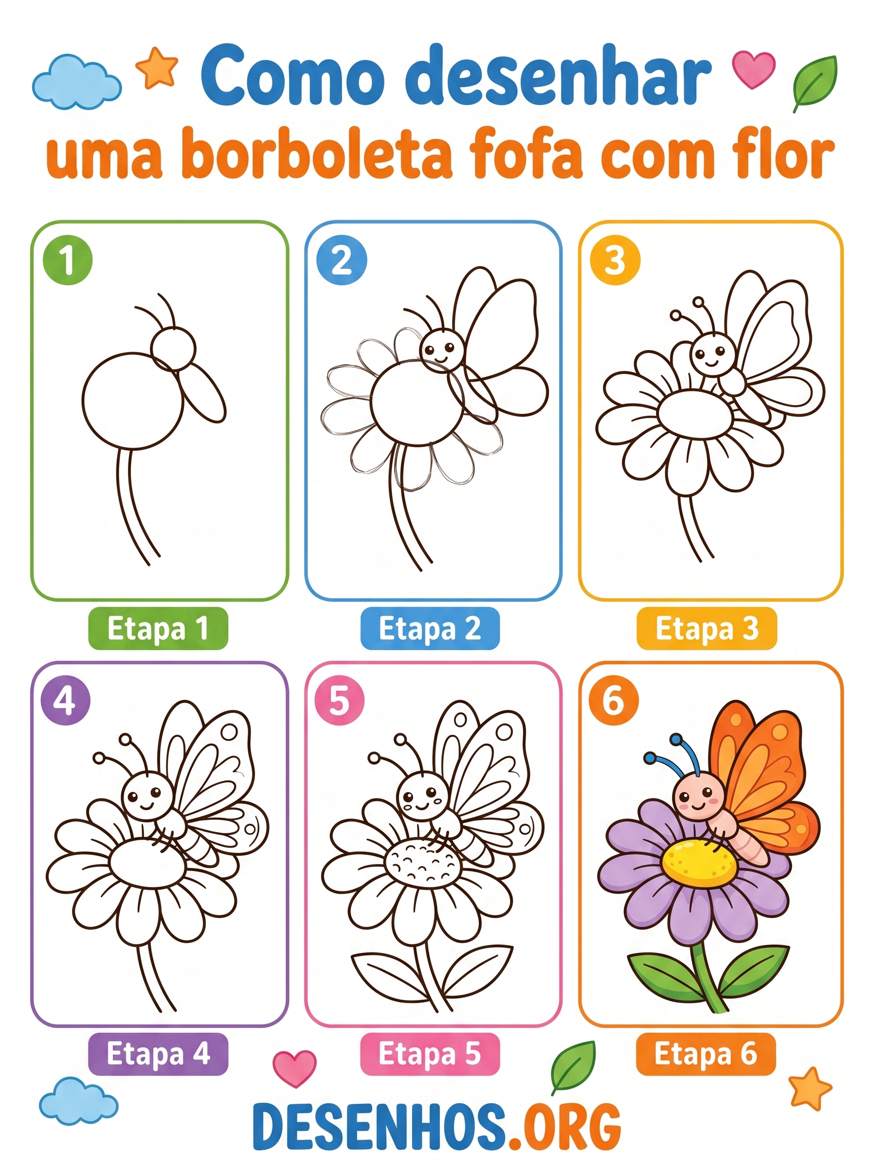 3 Maneiras de como desenhar uma borboleta fofa
