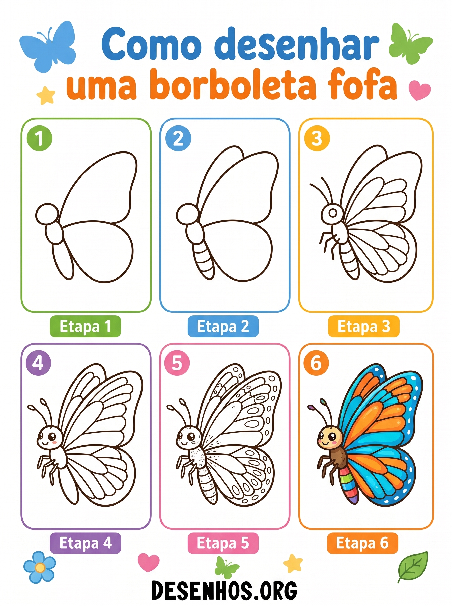 3 Maneiras de como desenhar uma borboleta fofa