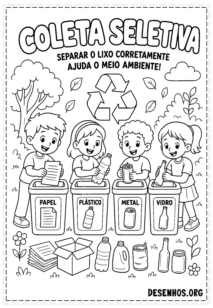 15 Desenhos de Reciclagem para Colorir e Imprimir Grátis