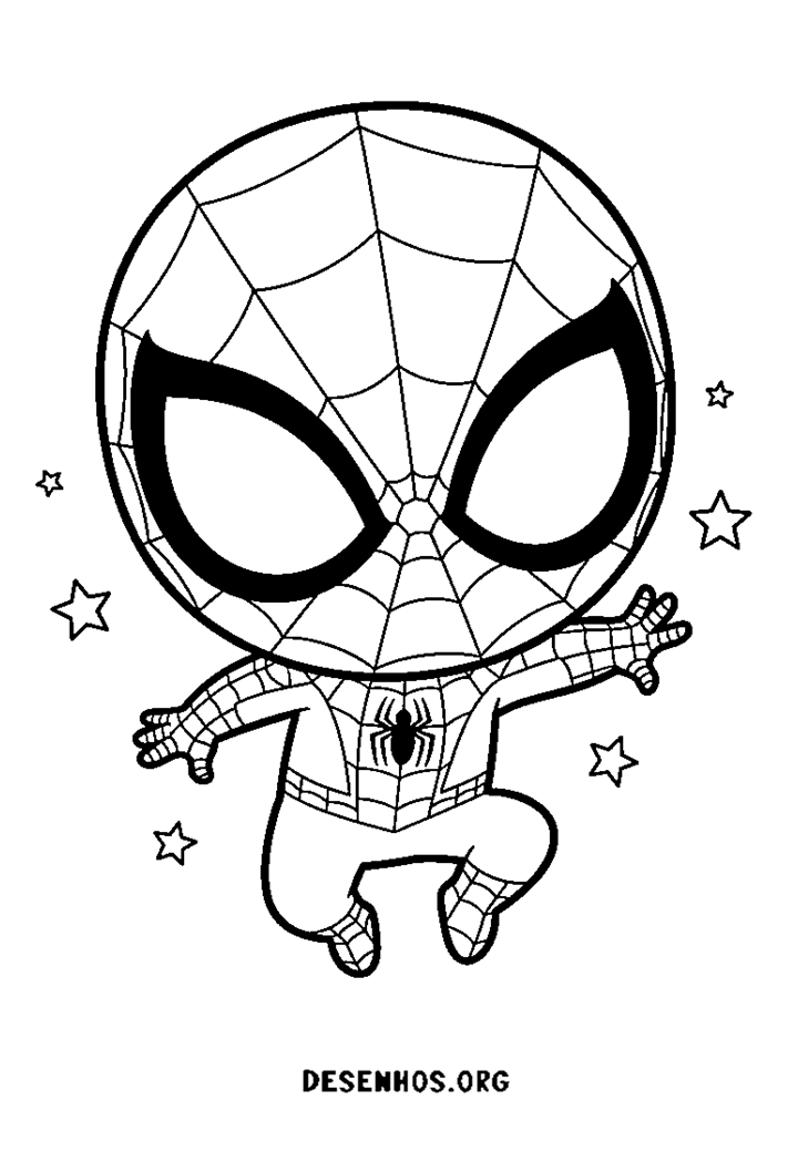 20 desenhos fofos do Homem-Aranha para colorir e imprimir