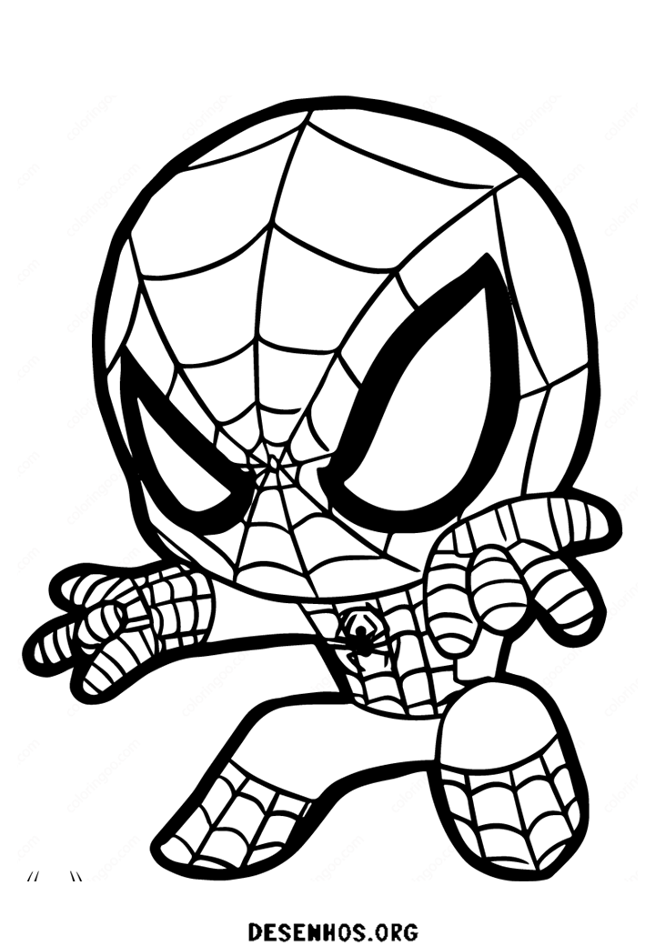 20 desenhos fofos do Homem-Aranha para colorir e imprimir